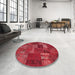 Round Machine Washable Contemporary Red Rug in a Office, wshcon540