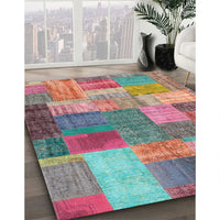 Contemporary Cherry Red Patchwork Rug, con541