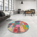 Round Contemporary Cherry Red Patchwork Rug in a Office, con541