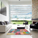 Square Contemporary Cherry Red Patchwork Rug in a Living Room, con541