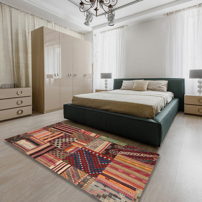 Machine Washable Contemporary Saffron Red Rug in a Bedroom, wshcon542