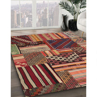 Contemporary Saffron Red Patchwork Rug, con542