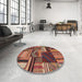 Round Contemporary Saffron Red Patchwork Rug in a Office, con542