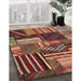 Contemporary Saffron Red Patchwork Rug in Family Room, con542