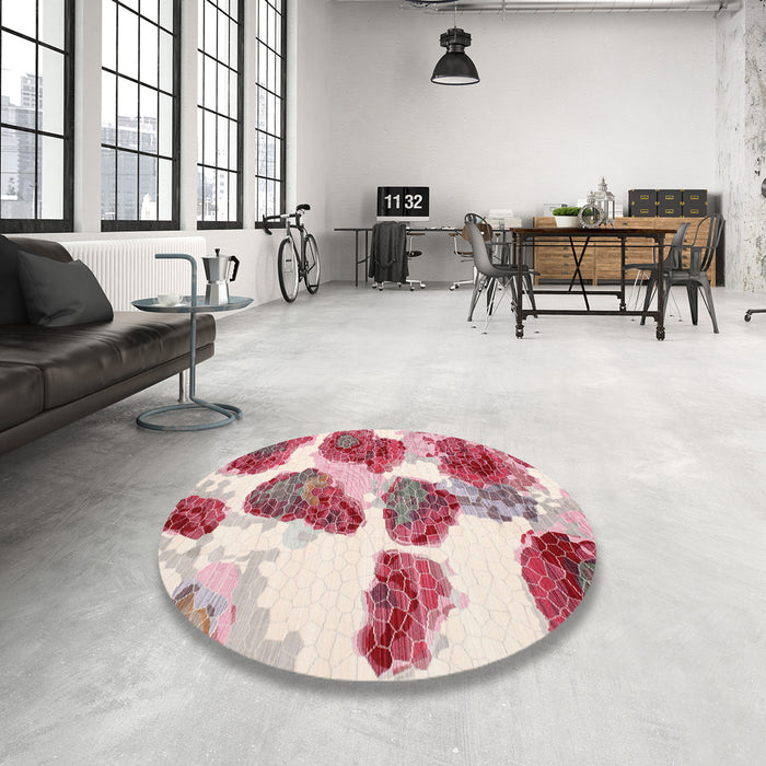Round Machine Washable Contemporary Red Rug in a Office, wshcon545