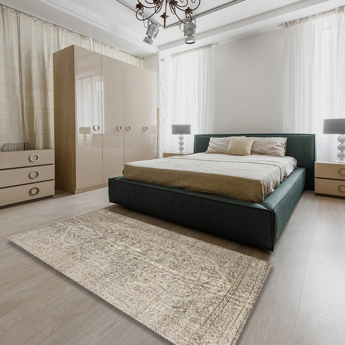 Contemporary Dark Almond Brown Modern Rug in a Bedroom, con547