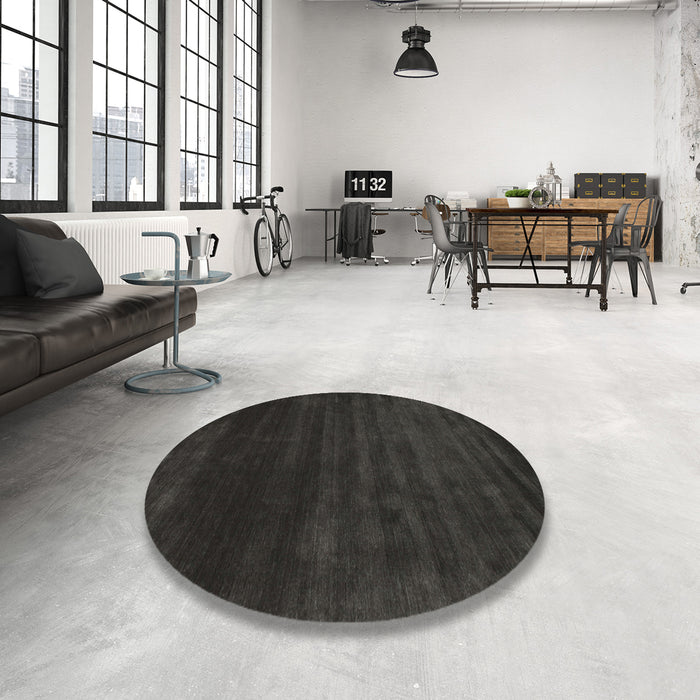 Round Machine Washable Contemporary Charcoal Black Rug in a Office, wshcon54