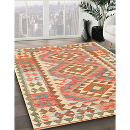Contemporary Orange Oriental Rug in Family Room, con553