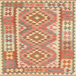 Square Contemporary Orange Oriental Rug, con553