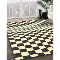 Contemporary Khaki Gold Checkered Rug, con554