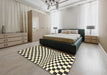 Contemporary Khaki Gold Checkered Rug in a Bedroom, con554