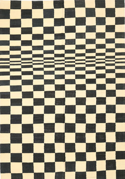 Contemporary Khaki Gold Checkered Rug, con554