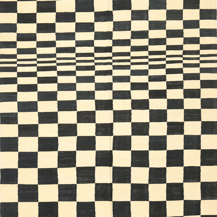 Contemporary Khaki Gold Checkered Rug, con554