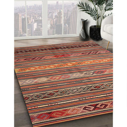 Contemporary Fire Brick Red Oriental Rug in Family Room, con558