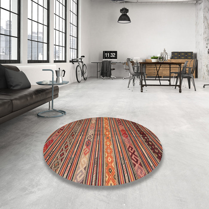 Round Contemporary Fire Brick Red Oriental Rug in a Office, con558