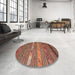 Round Contemporary Fire Brick Red Oriental Rug in a Office, con558