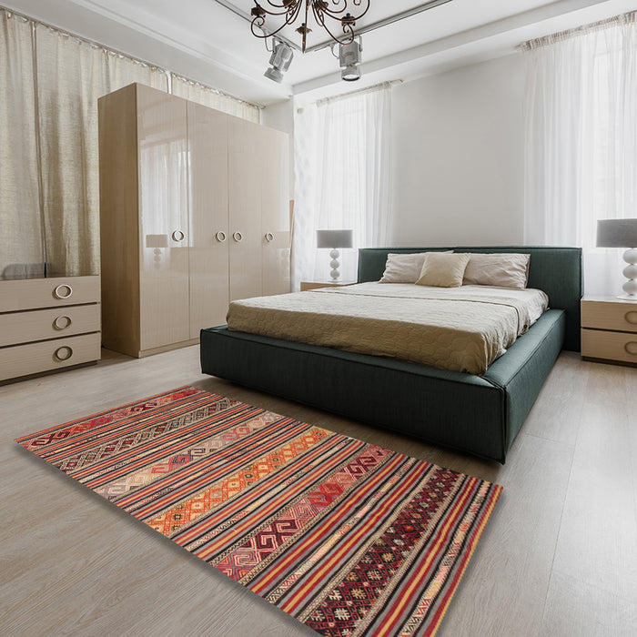 Machine Washable Contemporary Fire Brick Red Rug in a Bedroom, wshcon558