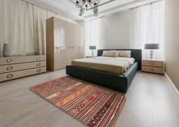 Contemporary Fire Brick Red Oriental Rug in a Bedroom, con558