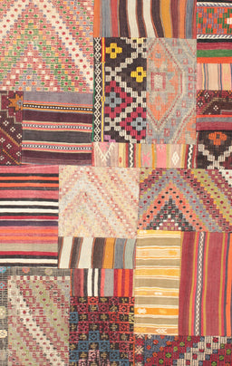 Contemporary Chestnut Red Patchwork Rug, con560