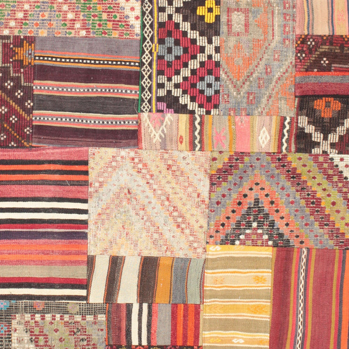 Contemporary Chestnut Red Patchwork Rug, con560