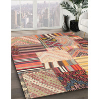 Contemporary Chestnut Red Patchwork Rug, con560