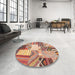 Round Contemporary Chestnut Red Patchwork Rug in a Office, con560