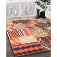 Contemporary Sandy Brown Patchwork Rug, con561