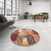 Round Machine Washable Contemporary Sandy Brown Rug in a Office, wshcon561