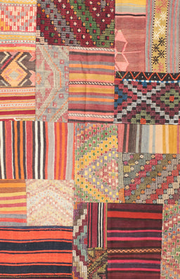 Contemporary Sandy Brown Patchwork Rug, con561