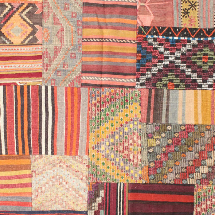 Contemporary Sandy Brown Patchwork Rug, con561