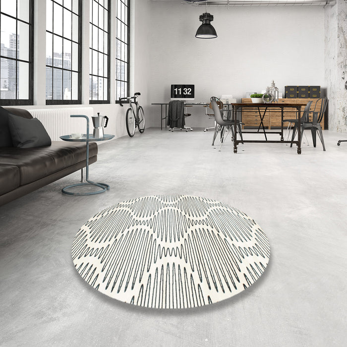 Round Machine Washable Contemporary Gunmetal Gray Rug in a Office, wshcon566