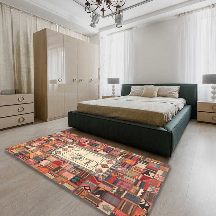 Machine Washable Contemporary Chestnut Red Rug in a Bedroom, wshcon572