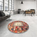 Round Contemporary Chestnut Red Oriental Rug in a Office, con572