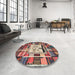 Round Machine Washable Contemporary Brown Red Rug in a Office, wshcon574