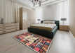 Machine Washable Contemporary Brown Red Rug in a Bedroom, wshcon574