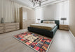 Contemporary Brown Red Southwestern Rug in a Bedroom, con574