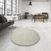 Round Contemporary Pale Silver Gray Solid Rug in a Office, con579