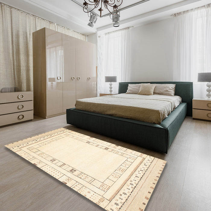 Machine Washable Contemporary Brown Rug in a Bedroom, wshcon593