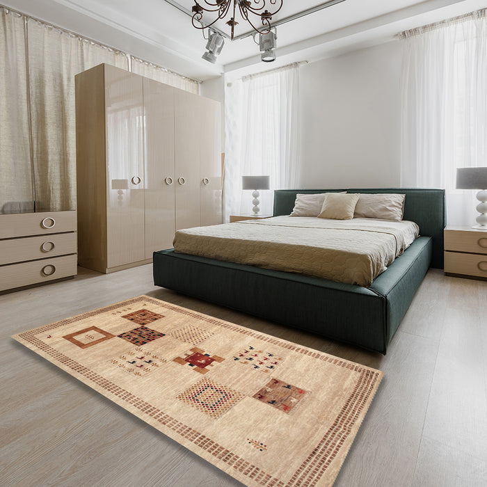 Machine Washable Contemporary Bronze Brown Rug in a Bedroom, wshcon594