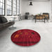 Round Contemporary Saffron Red Modern Rug in a Office, con596