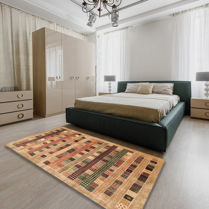 Contemporary Mahogany Brown Modern Rug in a Bedroom, con597