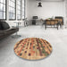 Round Contemporary Mahogany Brown Modern Rug in a Office, con597