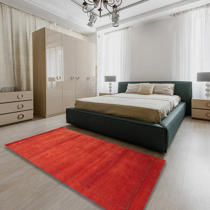Machine Washable Contemporary Neon Red Rug in a Bedroom, wshcon598