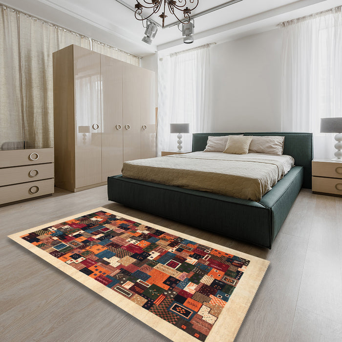 Contemporary Red Modern Rug in a Bedroom, con600