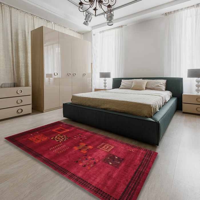 Machine Washable Contemporary Saffron Red Rug in a Bedroom, wshcon602