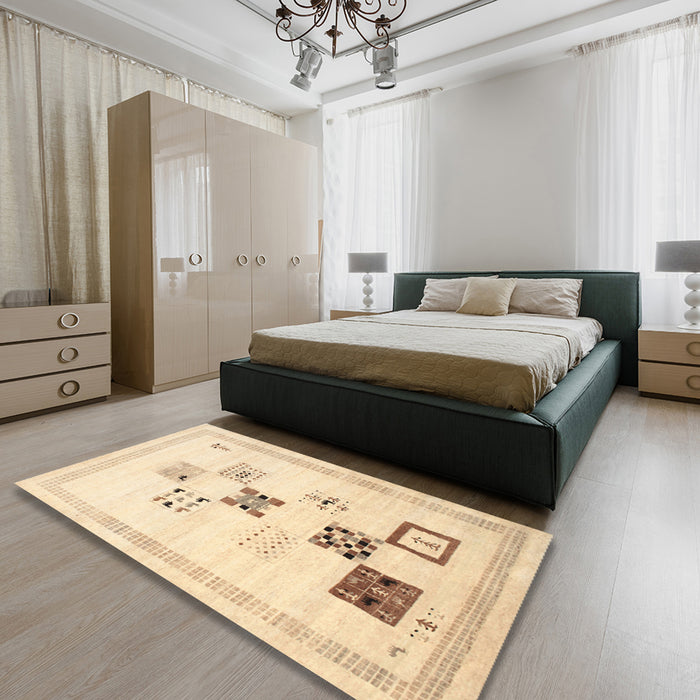 Contemporary Sun Yellow Solid Rug in a Bedroom, con605