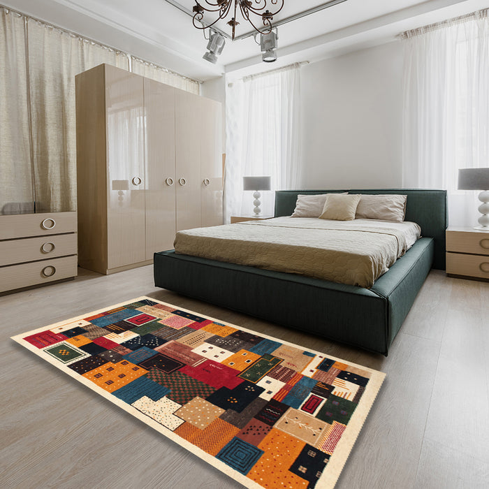 Machine Washable Contemporary Sand Brown Rug in a Bedroom, wshcon606