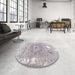 Round Machine Washable Contemporary Light Gray Rug in a Office, wshcon607