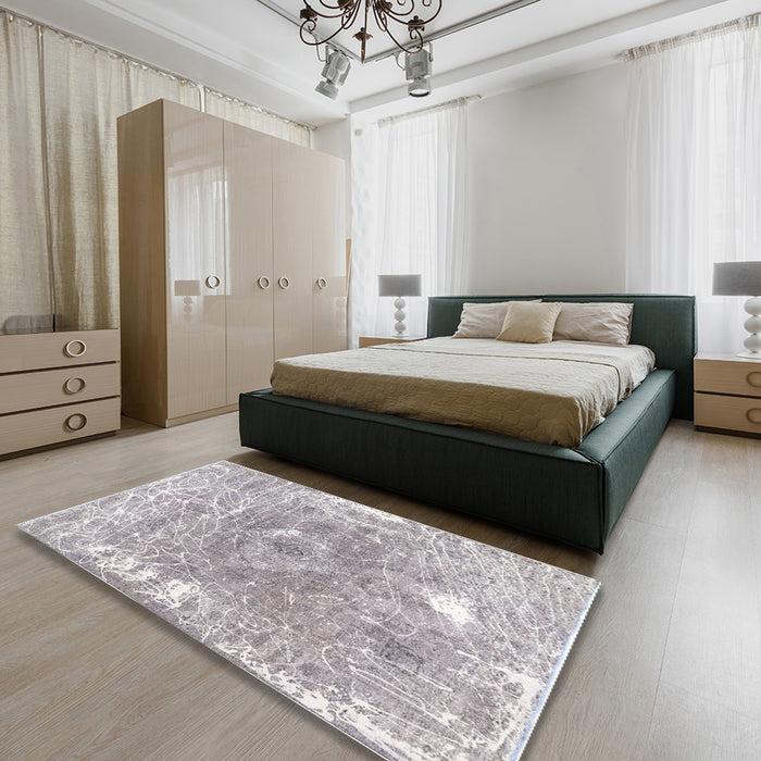 Contemporary Light Gray Modern Rug in a Bedroom, con607