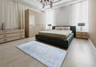 Contemporary Blue Gray Modern Rug in a Bedroom, con608